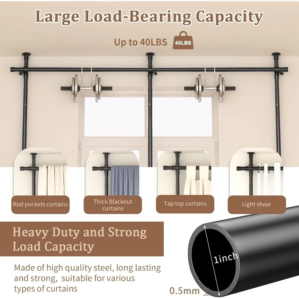 Adjustable Room Divider, No Drilling Curtain Rod for Space Separation, Heavy Duty Freestanding Partition up to 10ft Height
