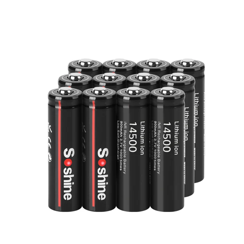 Soshine 14500 900mAh Lithium Rechargeable Batteries 3.7V AA Li-ion Battery Cell for Led Flashlight Headlamps Torch Mouse Toys