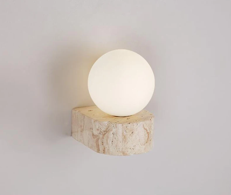 Mini LED Wall Light White Glass G9 Bulb Natural Stone