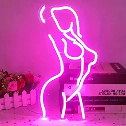 Girl Women Body Pink LED Neon Light Sign for Wall Decor, USB Powered for Bedroom Living Bar Club Game Room Party Gift