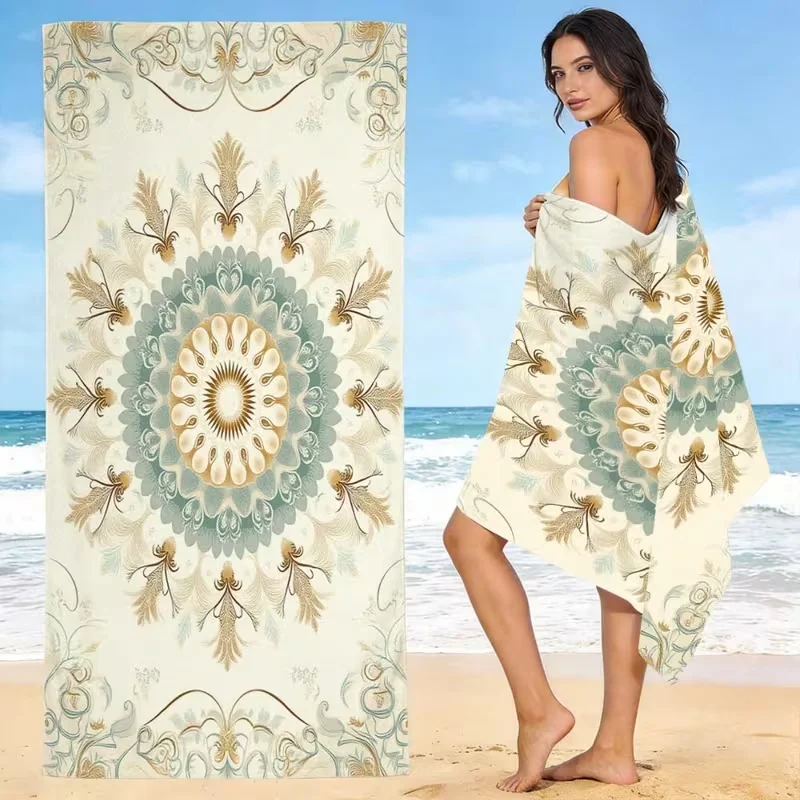 Vintage Floral Beach Towel Elegant Ornate Symmetric Pattern Towel Boho Style Beach Lounger Pool Cottage Decor