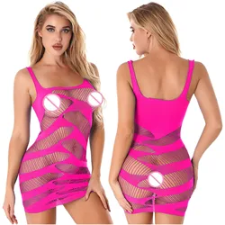 Sexy Women Fishnet Hollow Out Vest Party Beach Hot Bodycon Mini Dress Transparent Clubwear Strap Solid Dress Vestido mujer porno