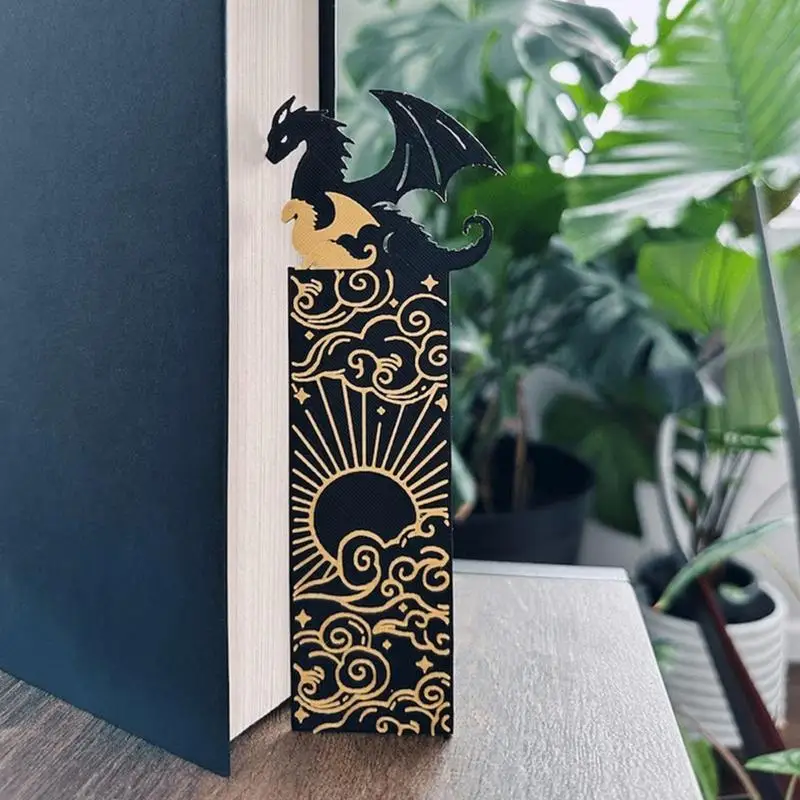 Black And Gold Dragon Bookmarks Cool Black With Sun And Clouds Book Decorations Book Accessories For Book Lovers Friends