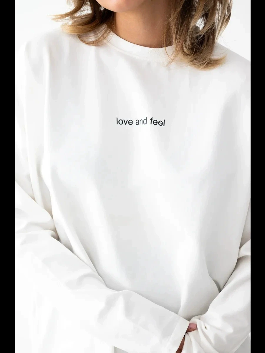 Loose Long Sleeve T-Shirt Letter Print Cotton Classic Style Commute Fashion round Neck Casual Fit for Spring And Autumn