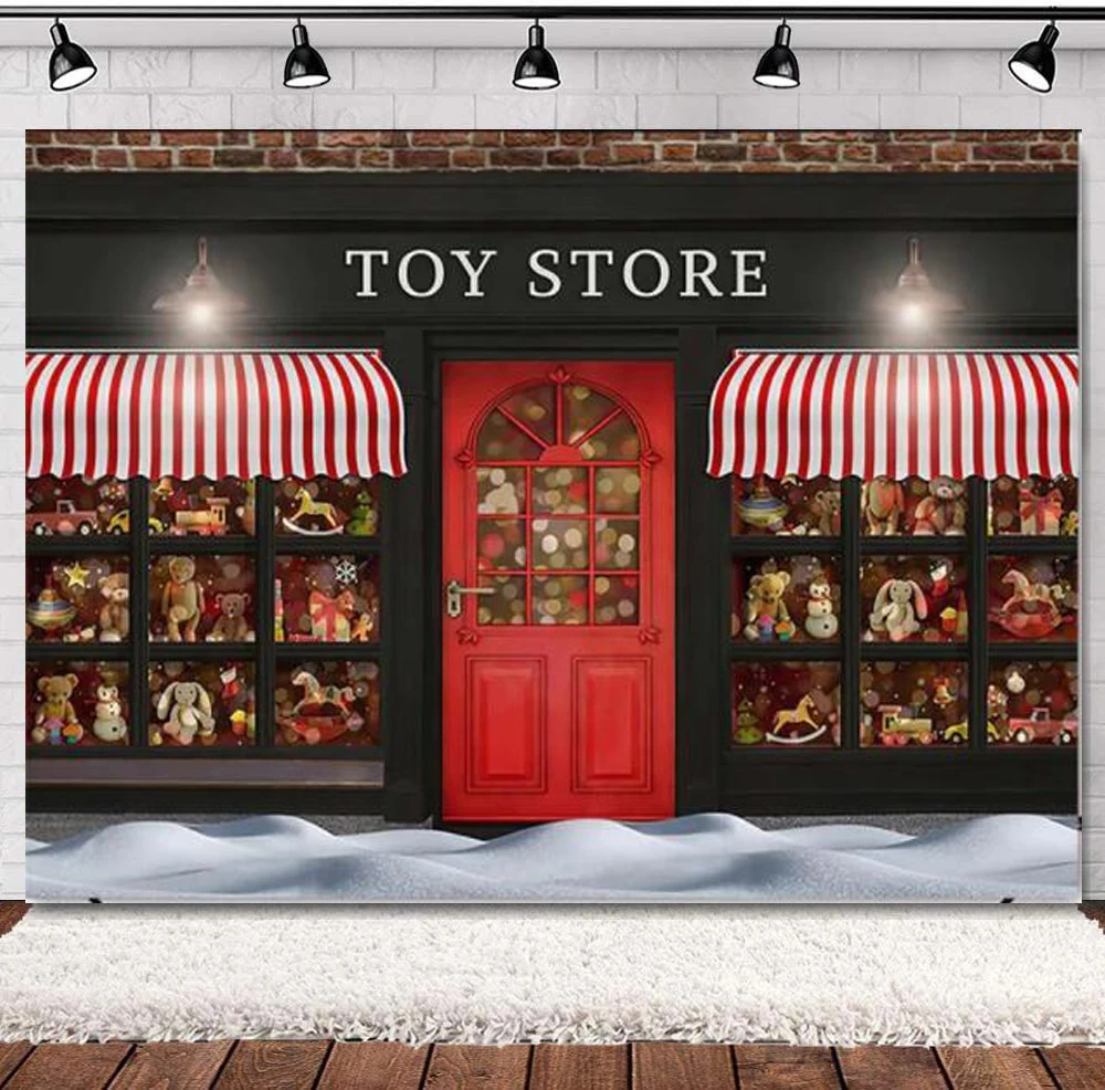 

Фон для фотосъемки с надписью "Merry Christmas Toy Store"