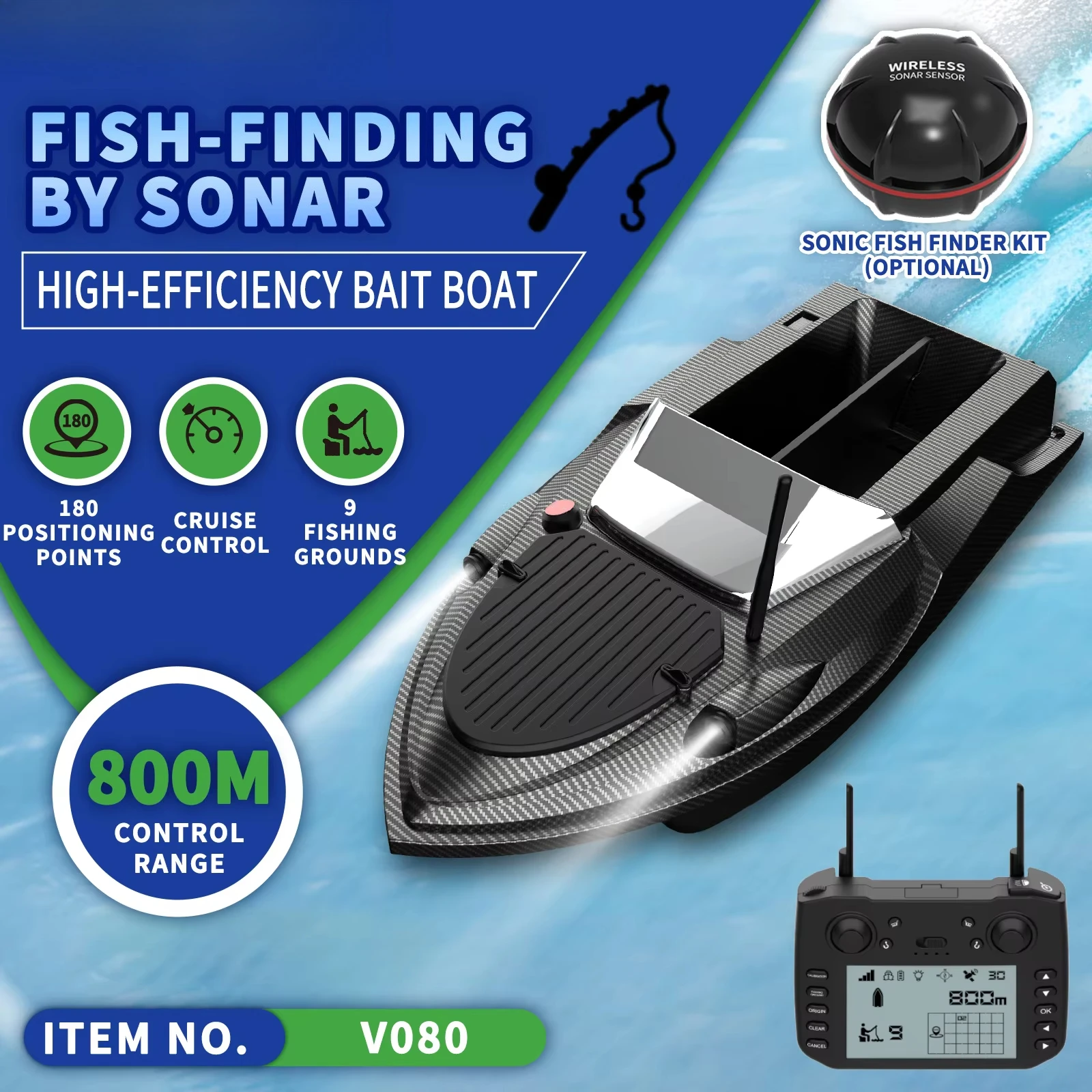 V080 عالية التقنية 12 فولت RC قارب طعم صيد من البلاستيك المتين مع نظام تحديد المواقع والسونار صياد السمك المعدات البحرية الأساسية #5