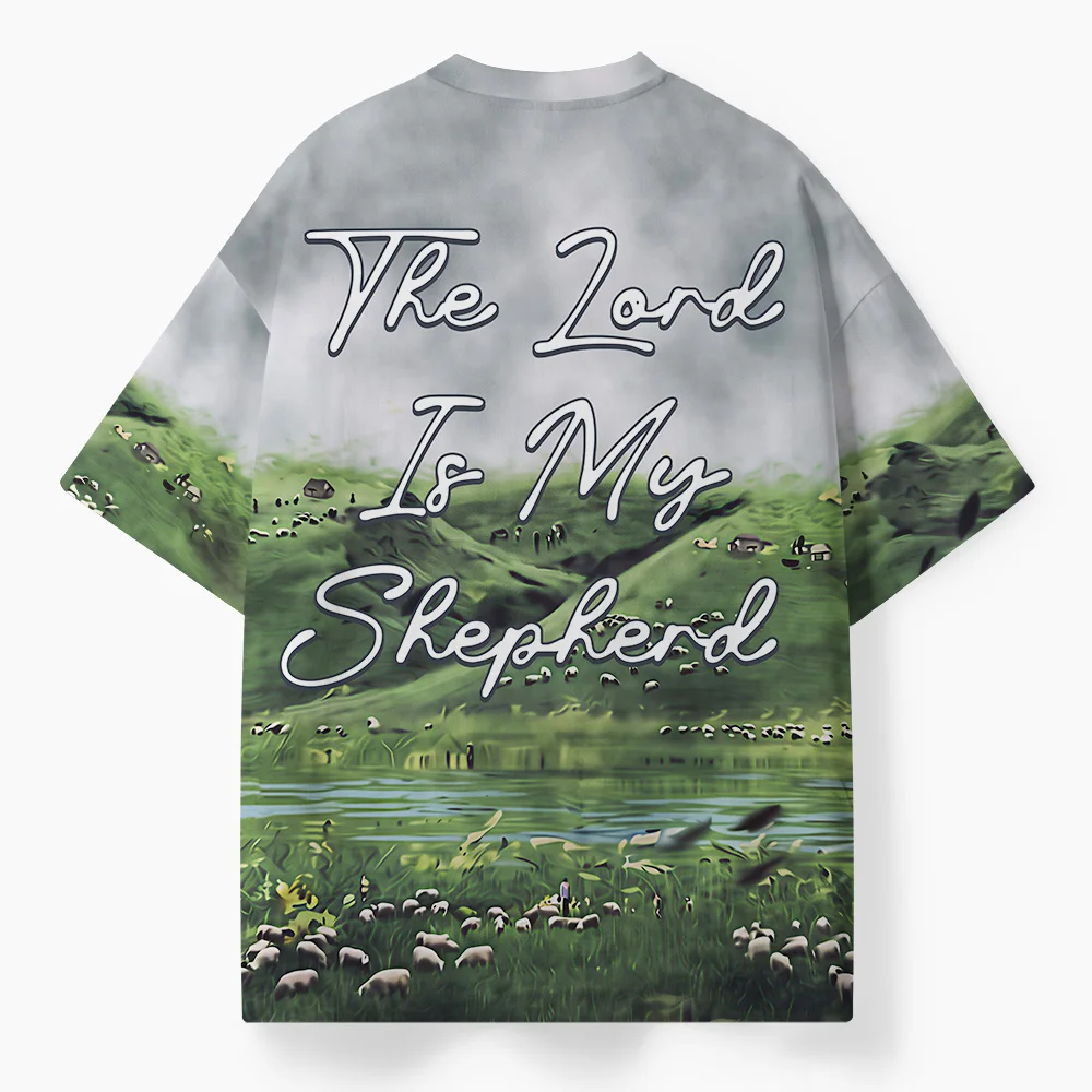 2026 Men Faith Lifestyle Oversized Tee,Inspirational Pasture Hill Sheep Lake Scenery Print T‑Shirt,Streetwear For Men Daily Wear