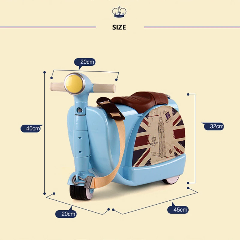 Bagagli per moto per bambini Valigia trolley da imbarco da 18 pollici può sedersi in giro Scatola portaoggetti per giocattoli per bambini per uomini e donne