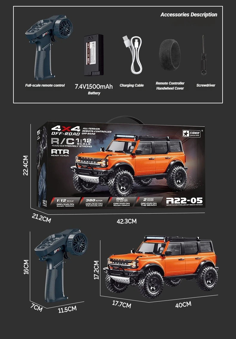 HongXing R22 1/12 scale off-road RC crawler with LED lights