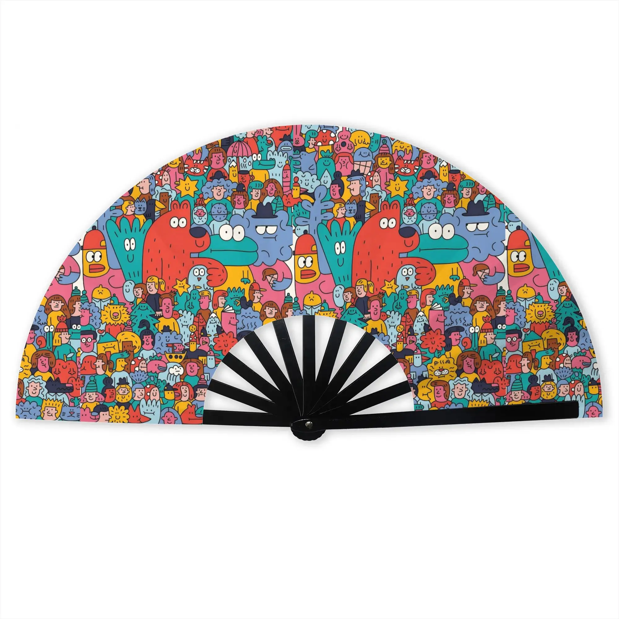 Colorful Doodle Portable Pocket Fan Outdoor Animation Folding Fan Chinese Dance Cooling Handheld Fans