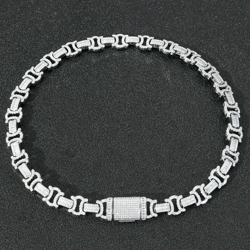 

New Bow Chain Hip Hop Necklace with Square and Round Blended Zircon Personalized Trend Men's Hip Hop Necklace