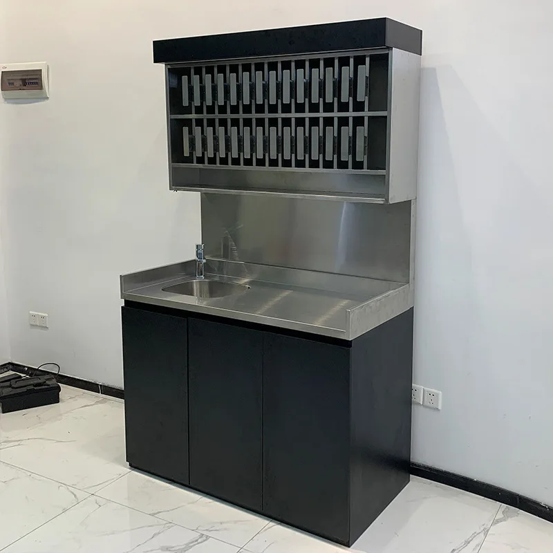 Stainless steel dye cream rack for hair salon with washing table integrated barber shop dye cream rack, hair salon storage cabin
