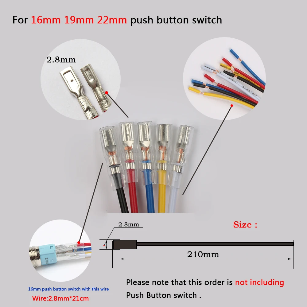 12mm 16MM 19mm 22Mm metal push button wiring 2-6 wires cable for stable lamp light button