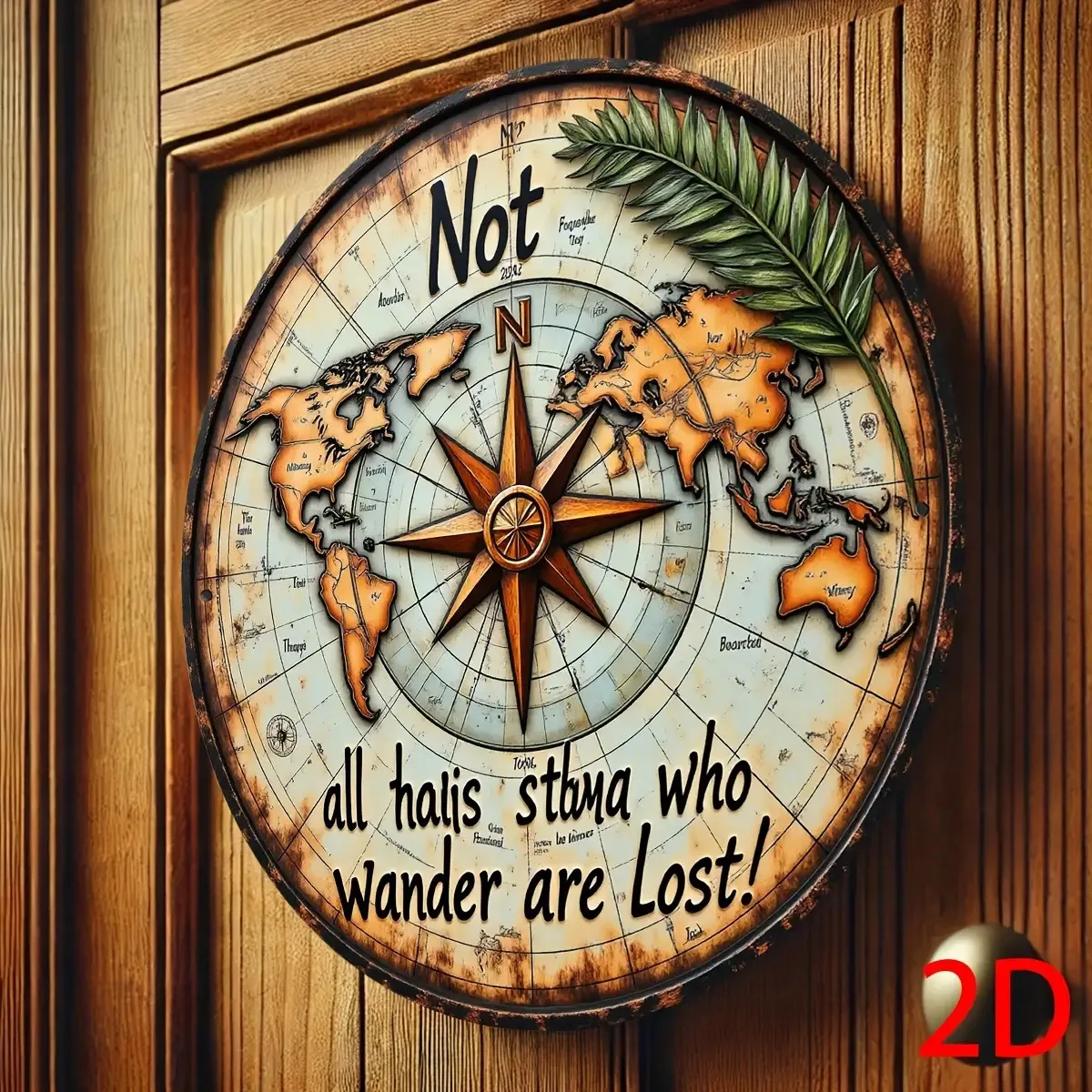 Vintage Compass Rose Metal Wall Art, “Not All Who Wander Are Lost” Map Sign, Rustic Aluminum Decor for Home Office Bar, Durable