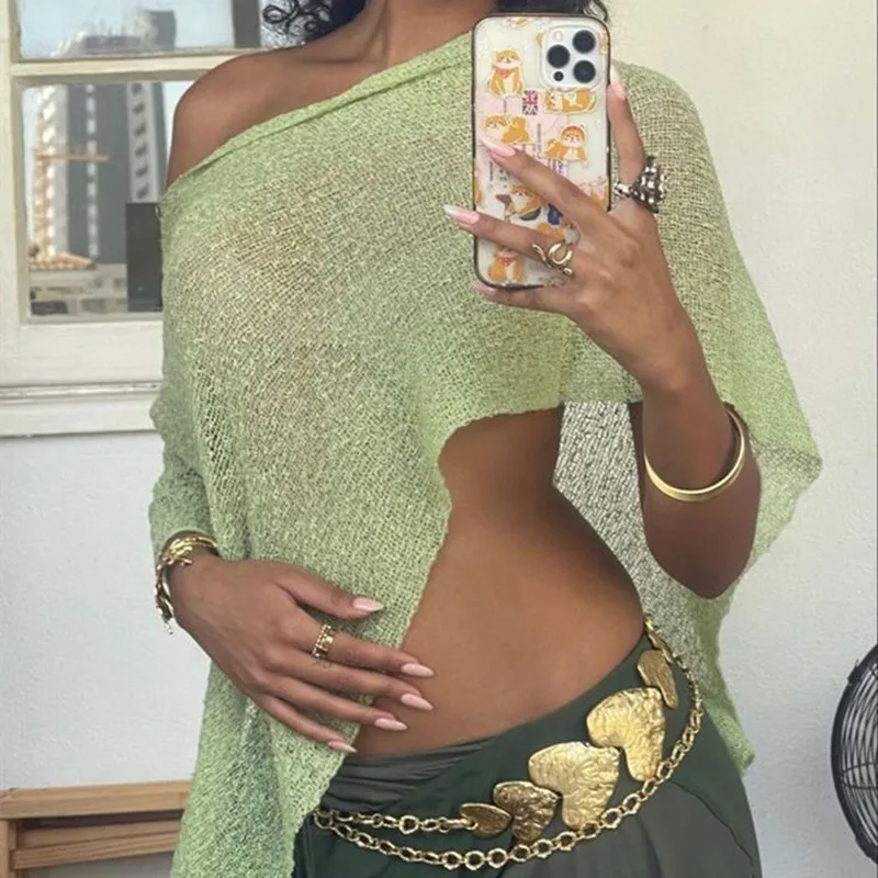 レディース シアー ポンチョ トップ 軽量 ニット ショール オフショルダー メッシュ ブラウス カバーアップ トップス Y2k エステティック ビーチウェア