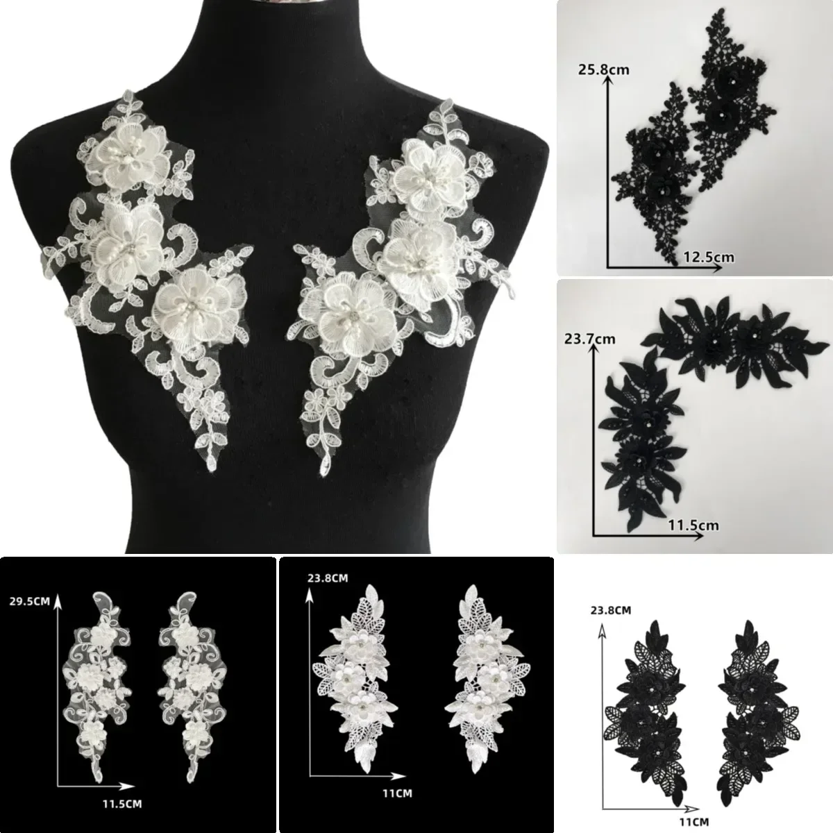 Wholesale sales of 1-10 pieces black white polyester Nail bead embroidery sewing lace DIY decorative clothing collar accessories