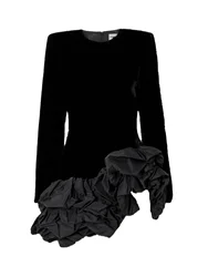Designer Autumn Winter Patchwork Layered Ruffle Velvet Cake Dress Women Long Sleeve Fashion Elegant Short Prom Evening Dresses
