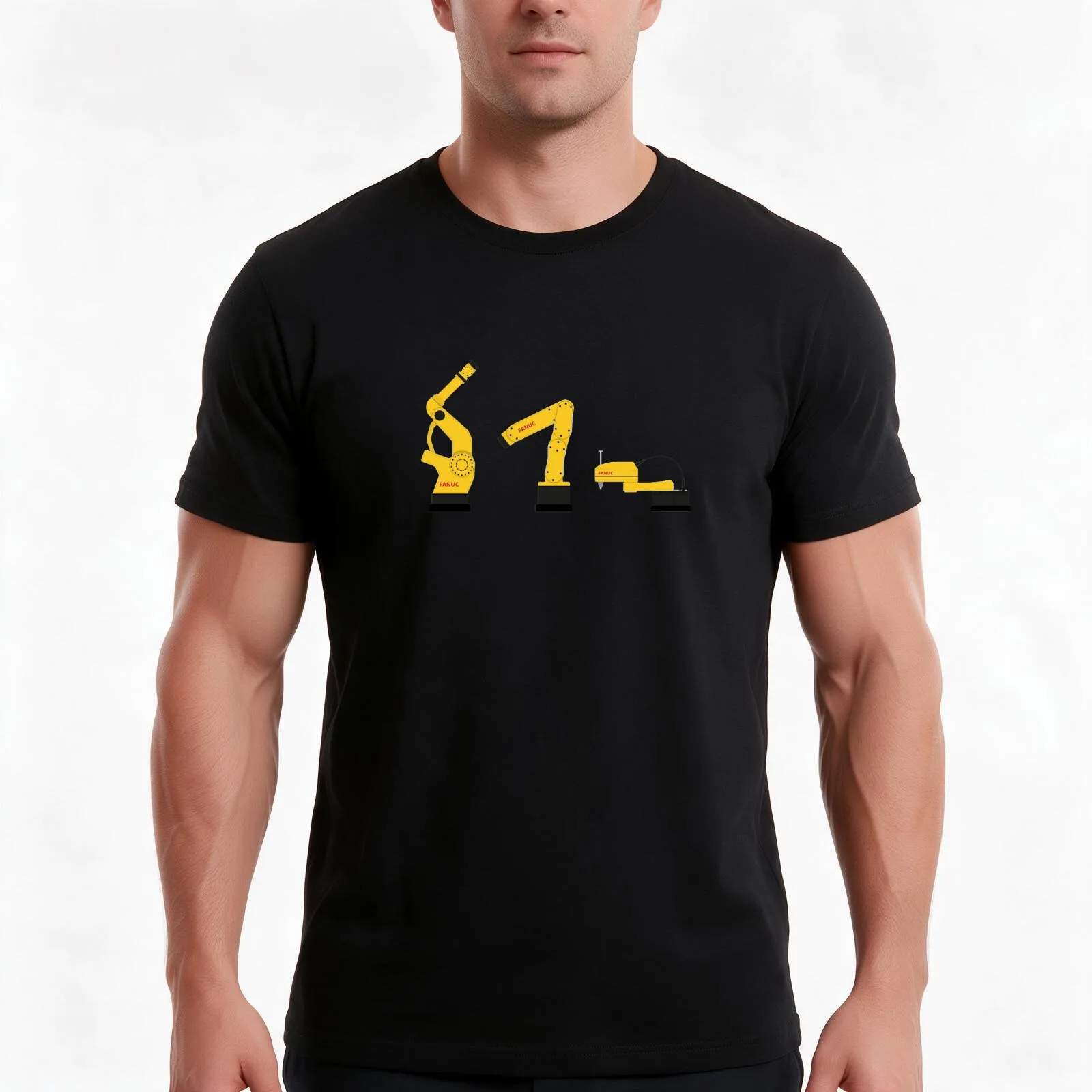 Fanuc Triplets T-Shirt, Summer Casual Cotton Tee, Oversized Streetwear Tops, Vintage Graphic Print, Loose Fit Short Sleeve
