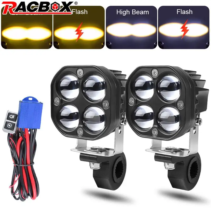 

10000LM Мотоциклетный светодиодный прожектор Полный комплект Противотуманные фары Белый Желтый Вспомогательная фара Дальняя лампа для автомобиля Мотоцикл ATV SUV Кабина