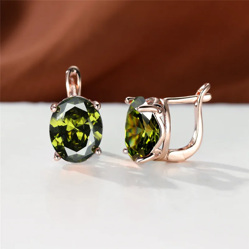 Crystal Female Light Blue White Oval Stone Hoop Earrings Rose Gold Color Multicolor Zircon Fashion Wedding Jewelry For Women - view 6
