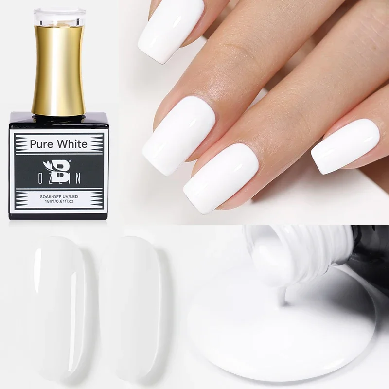 BOZLIN 18ML Pure White Dark Black Gel Nail Polish Semi Permanent Nail Art Manicure Soak Off LED UV Gel Varnishes