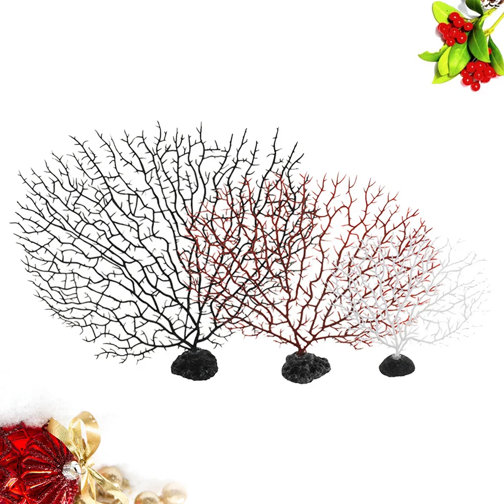 

3Pcs Simulated Coral Tree Resin Plastic Coral Branch Fish Tank Decoration Aquarium Landscape Ornament Realistic Red White Black