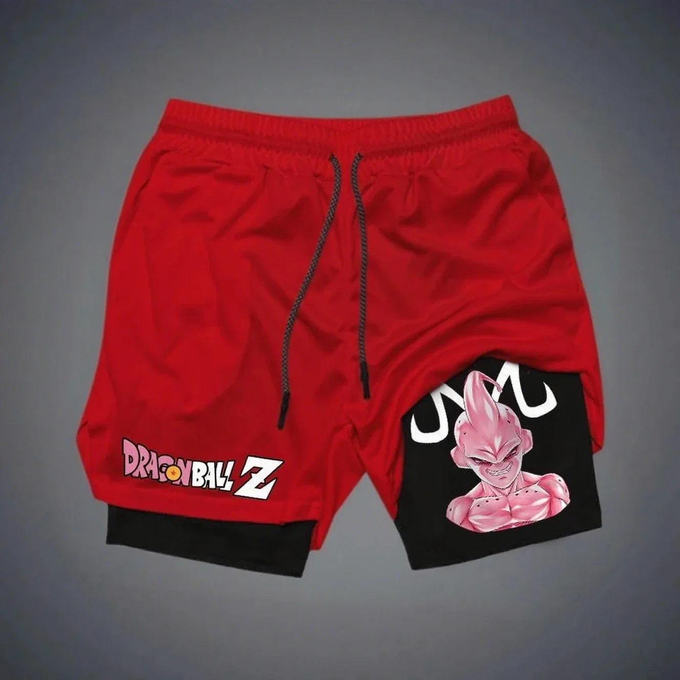 ドラゴンボール魔人アニメ男性ジムショーツ二重層パンツグラフィックプリント通気性速乾性夏スポーツウェアストリートウェア 2025