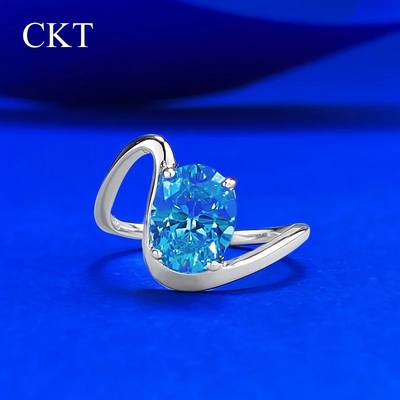 

CKT Simple 925 Sterling Silver Oval Cut 7*9 MM 2CT Aquamarine Moissanite Wedding Engagement Rings Fine Jewelry for Women