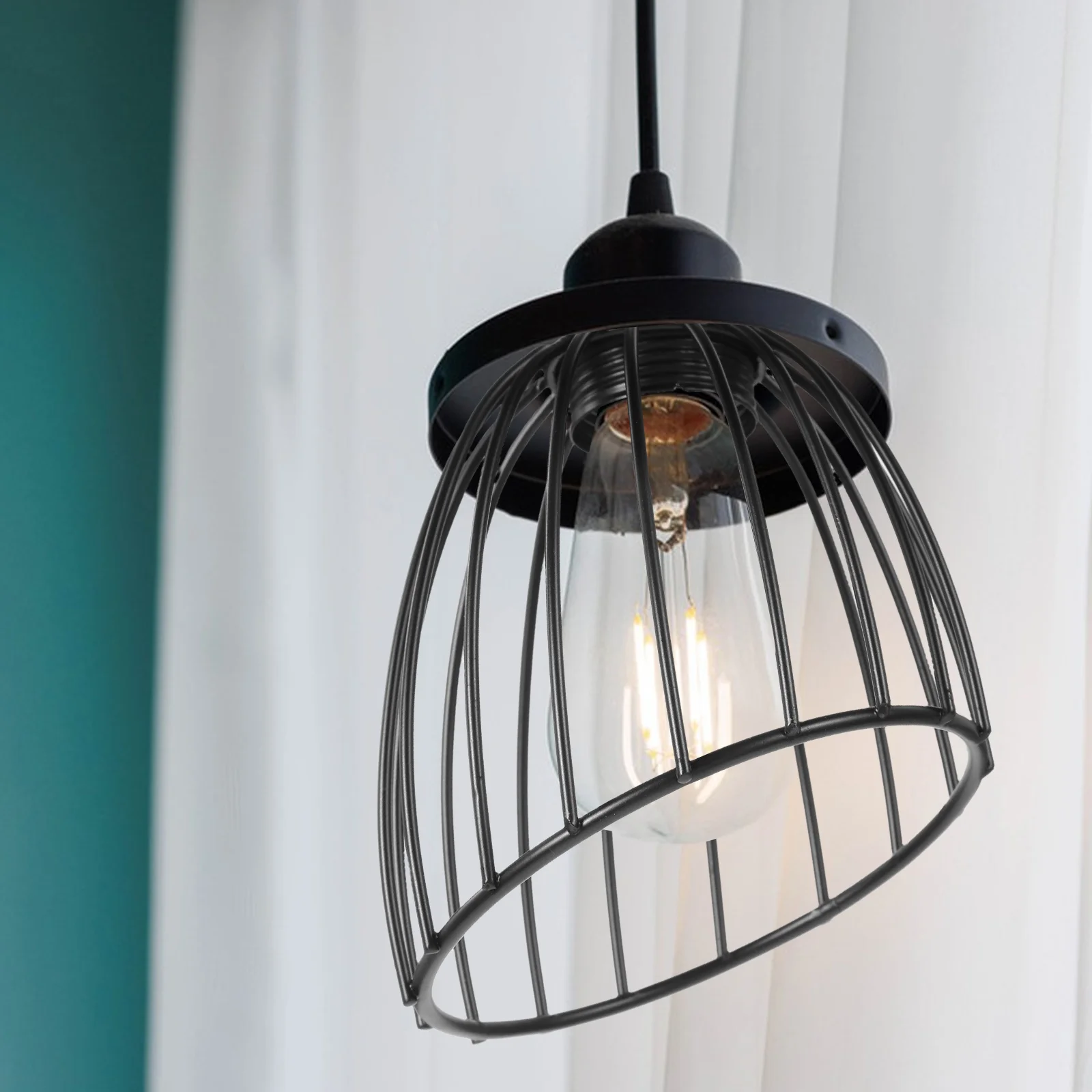 

Mini Iron Birdcage Pendant Lamp Black Metal Light Shade Lighting Construction Easy Installation Lampshade