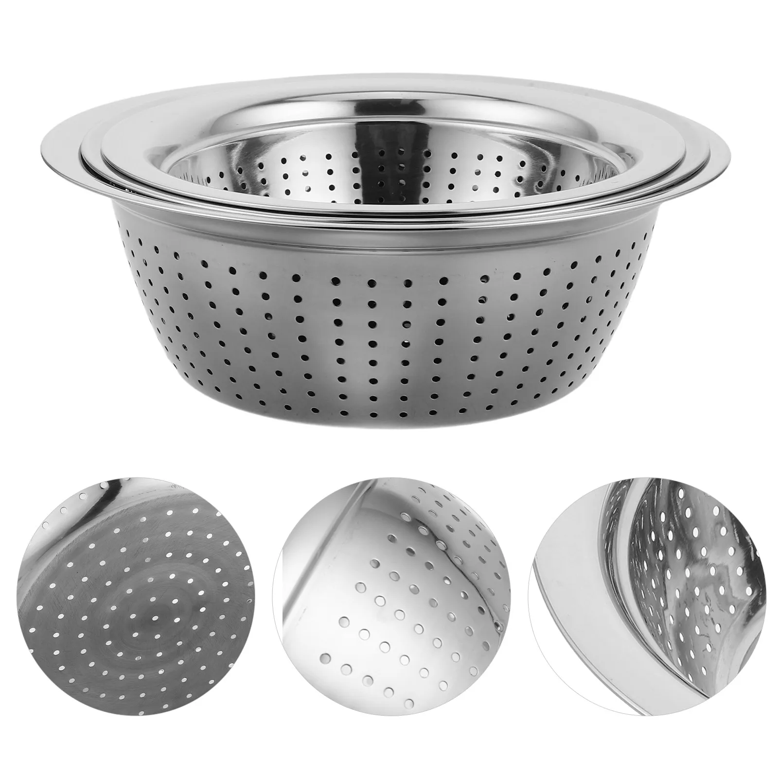 

3Pcs Stainless Steel Rice Washing Bowl Set with Integrated Strainer for Fruits Vegetables Draining Kitchen Colander Stainless