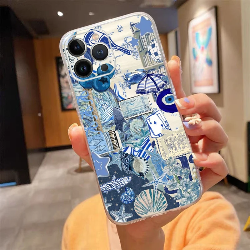 Phone Case For iPhone 16 15 13 14 11 12 Pro Max 16 14 12 13 Pro 15 Plus 16E Silicone Cover Summer Sceneary Ocean Animal