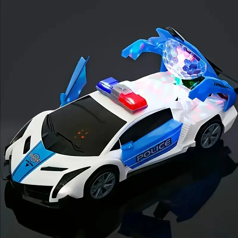 Children's Electric Toy Car，360Rotating Blue Police Car，Cool lights with music，Perfect Holiday Gift（Does not include batteries）