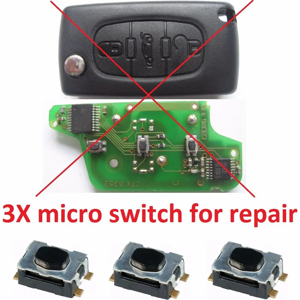 Car Remote Key Fob Repair Micro Switch Button for Peugeot for Citroen C3 C4 C6 C8 Jumper Jumpy Xsara Flip Keys