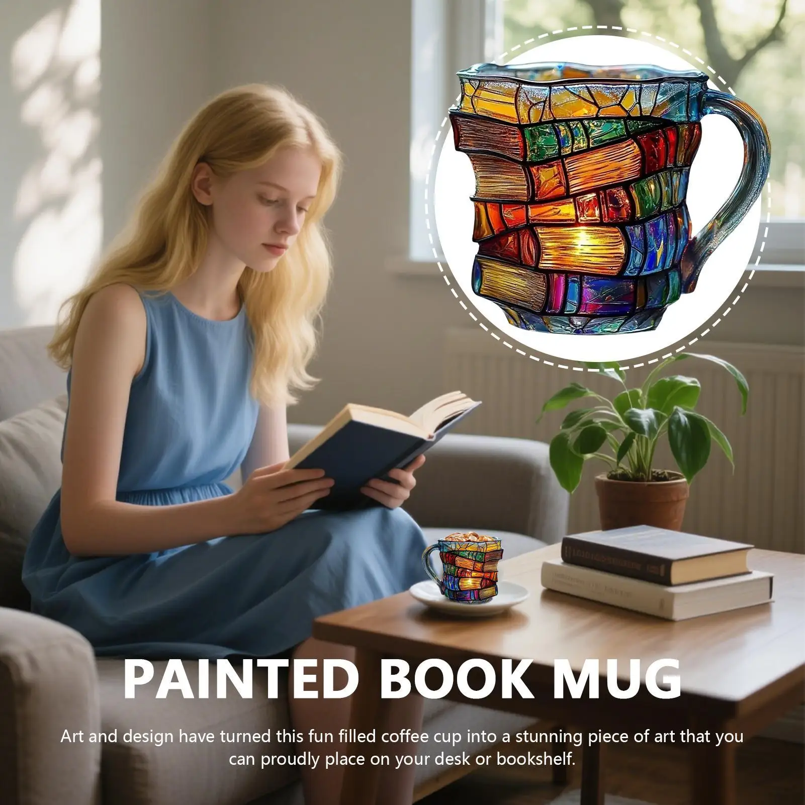 

Painted Book Mug Colored Glass Book Coffee Mug Novelty Books Stack Coffee Cup Gifts For Book Lovers resin handicraft ornament