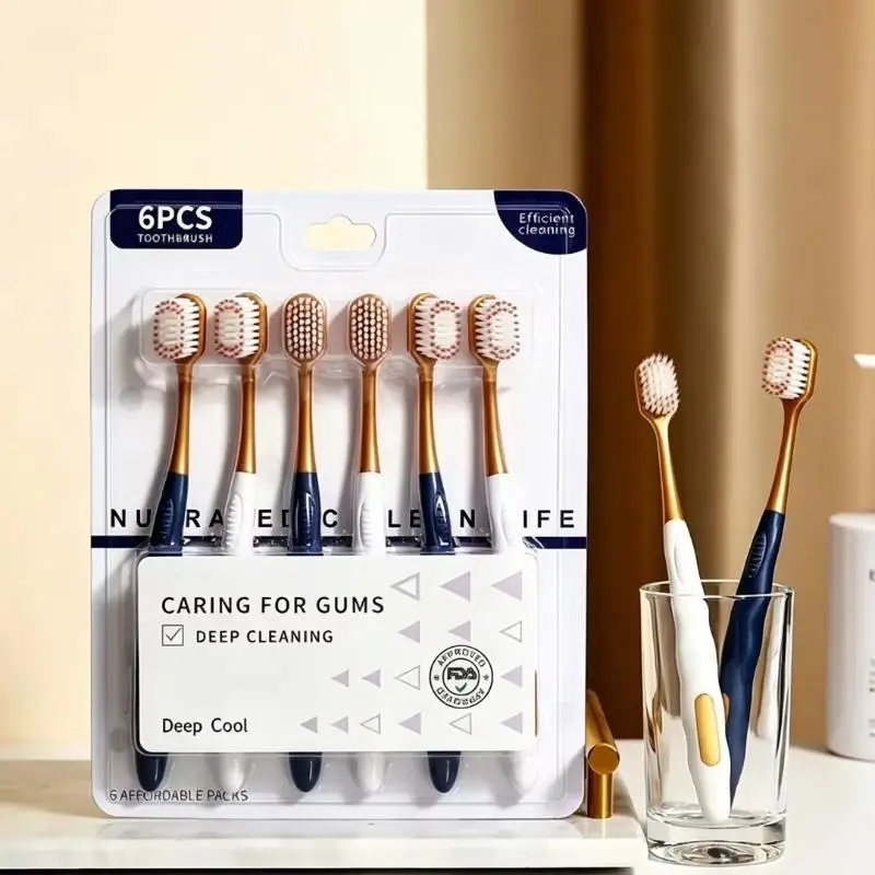 6 Pack Soft Bristle Toothbrushes Gentle Gum Care Deep Cleaning Perfect For Family Daily Oral Care And Travel Use