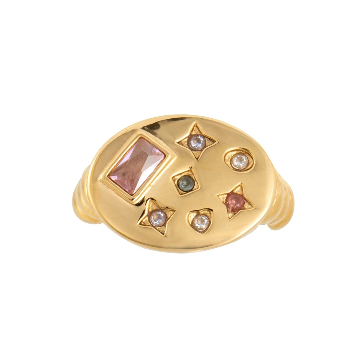 Galaxy Star Emblem Ring, Zircon Star Moon Girl, Cute Wind Stove, Electroplated with True Gold for Color Preservation