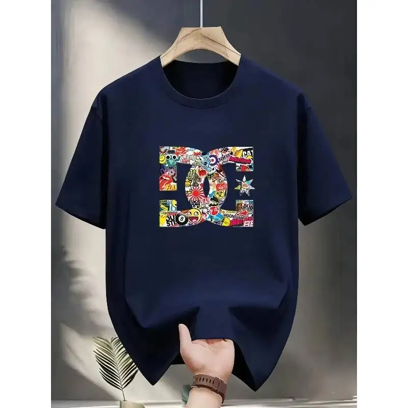 Fashion Trend High-End Luxury Brand Print Oversized T-Shirt Short Sleeve Streetwear Graphic Tee For Summer 2026 100% Cotton
