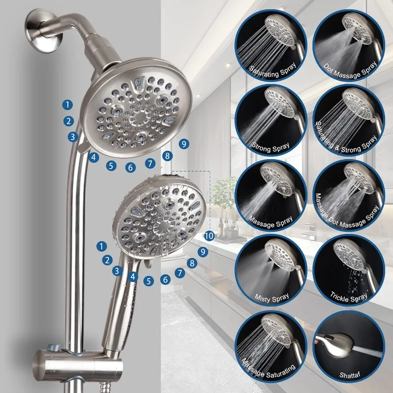 High Pressure Handheld/Rain 82-mode 3-way Shower Head Combo with 25.75