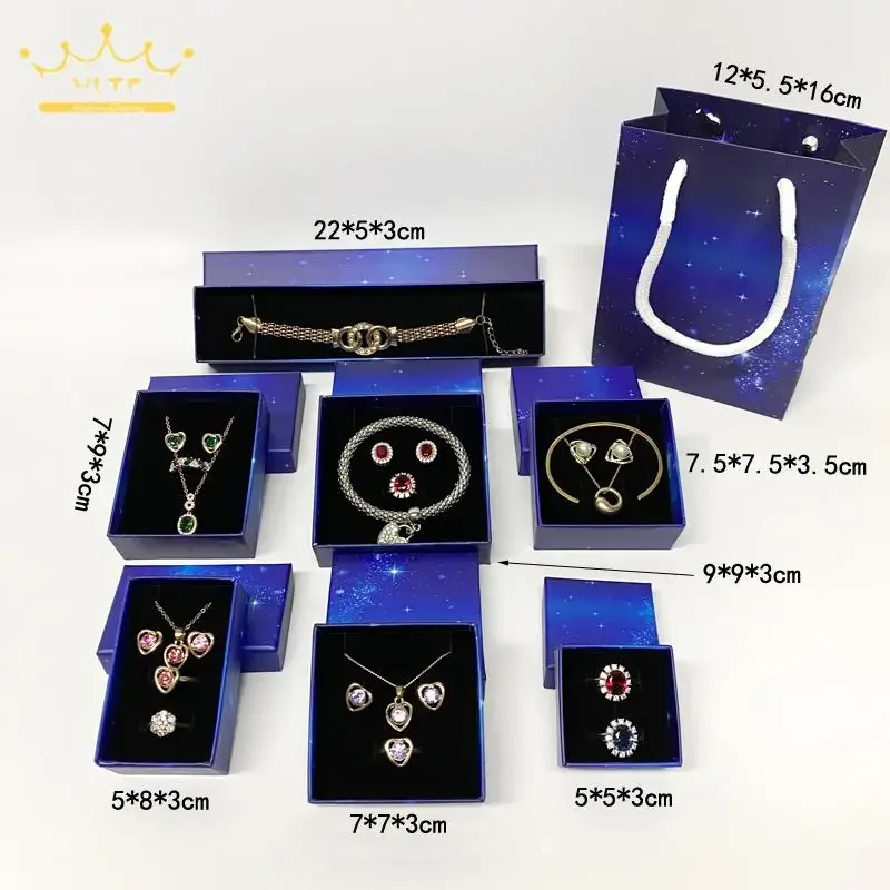 10Pcs/lot Beautiful Dark Blue Starry Sky Pattern Jewelry Packaging Gift Box Ring Necklace Storage Paper Box Bracelet Holder