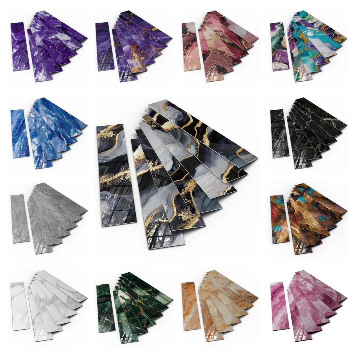 24 Uds. Pegatinas de suelo de pared de azulejos de cristal de espuma gruesa papel autoadhesivo de mármol para decoración del hogar para pared techo chimenea 20x4 pulgadas