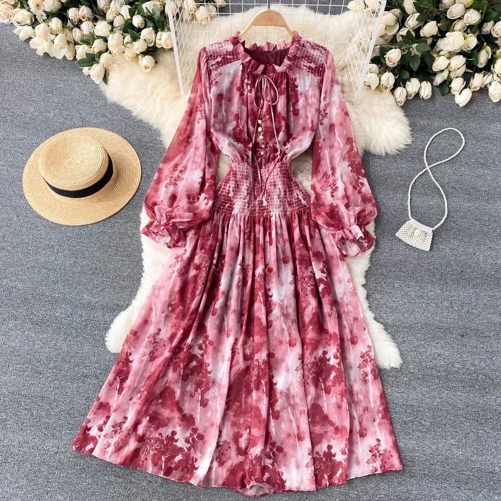 

Sexy Chic Floral Print Elegant Puff Sleeve Dress A-line High Waist Beach Vacation Party Women Summer Spring Vestidos