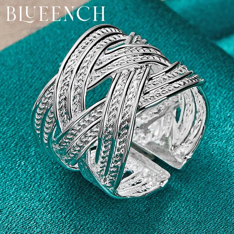 

Blueench 925 Sterling Silver Wide Braided Adjustable Ring For Women Wedding Party Fashion Personality Jewelry