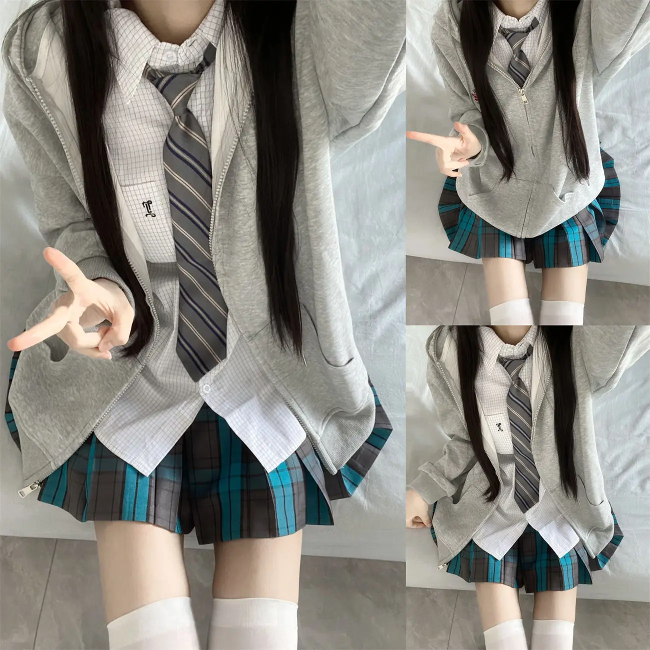 ญี่ปุ่นเกาหลี JK เสื้อสเวตเตอร์ชุดยูนิฟอร์มชุดเสื้อกระโปรงลายสก๊อตวิทยาลัยสไตล์ชุดนักเรียนสวมใส่น่ารักสวมบทบาทแฟชั่น