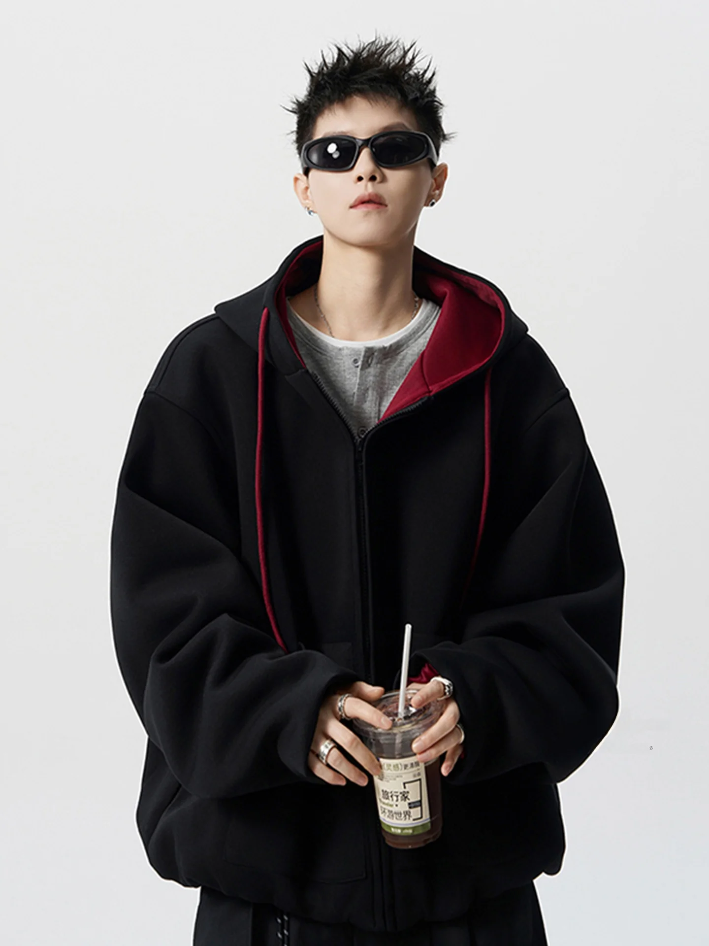 

V37 Тяжелый открытый кардиган с капюшоном, толстовка, мужской осенний уличный свитер для пар, модный цветной спортивный топ