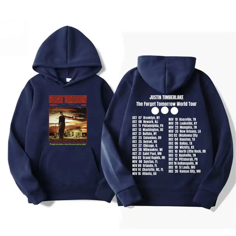 Justin Timberlake Forget Tomorrow World Tour Double Sided Graphic Hoodies Men's Retro Gothic Oversized Sweatshirts Hoodie Unisex