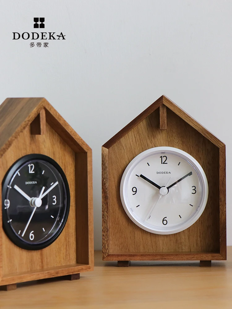 Solid wood creative time clock home bedroom silent desktopcute small house