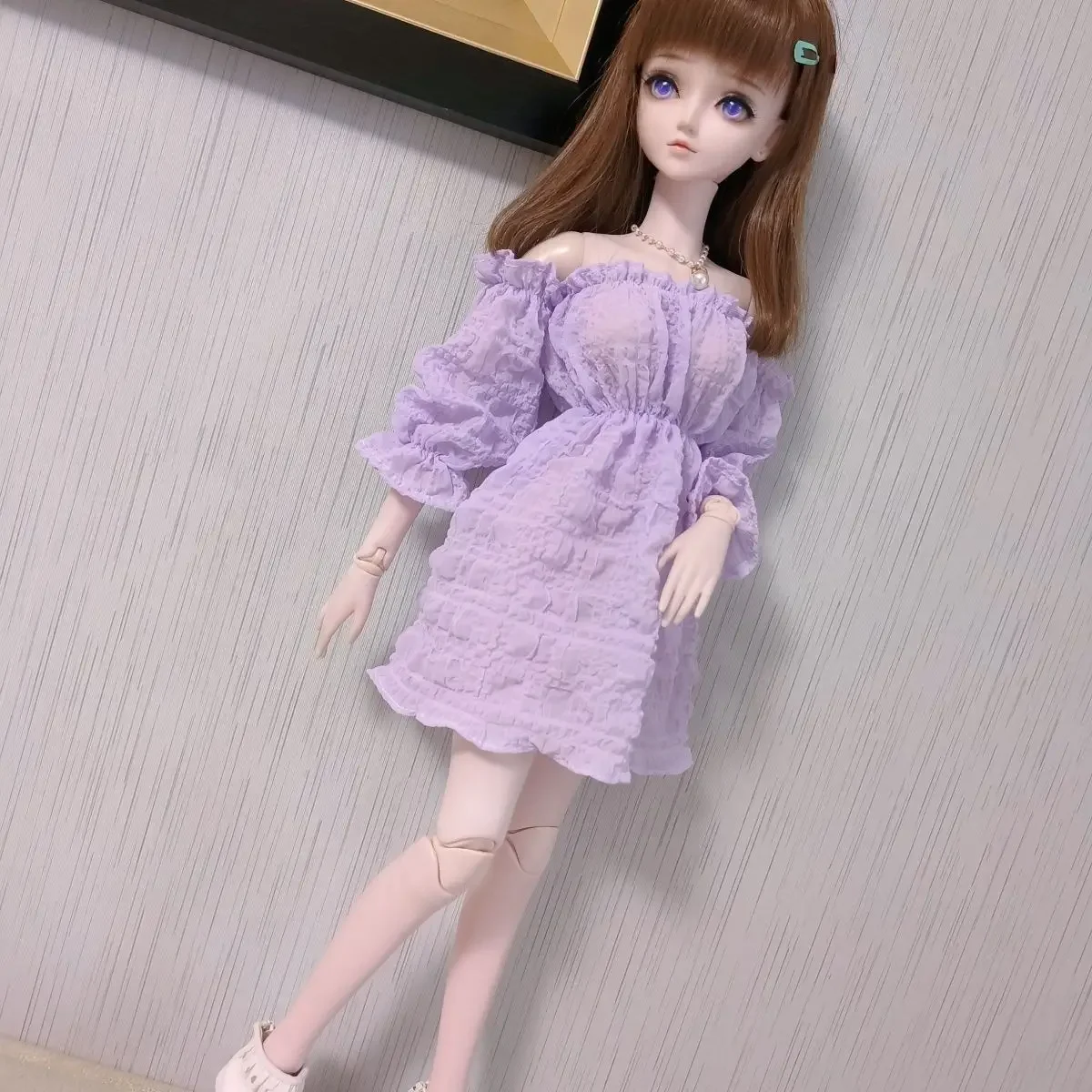 1/3 Doll's Clothes for 60cm Bjd Doll Light Purple Dress Cute and Sweet Diy Girl Toys Dress Up Female Doll Accessories, No Doll