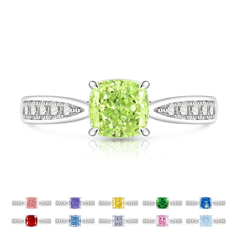Hot Selling Jewelry Party Engagement Ring Women's Super Flash High Carbon Diamond Ice Flower Cut Square Sugar Ring Fashion Versa