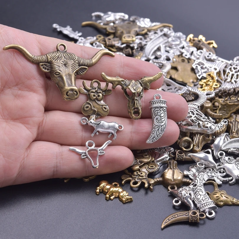 10PCS Vintage Horn Alloy DIY Handmade Pendant Stylish Jewelry Charms Earrings And Bracelet Accessories