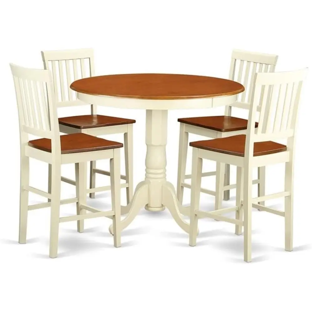JAVN5-WHI-W 5 Piece Counter Height Dining Set Includes a Round Dining Table with Pedestal and 4 Kitchen Chairs, 36x36 Inch, Butt
